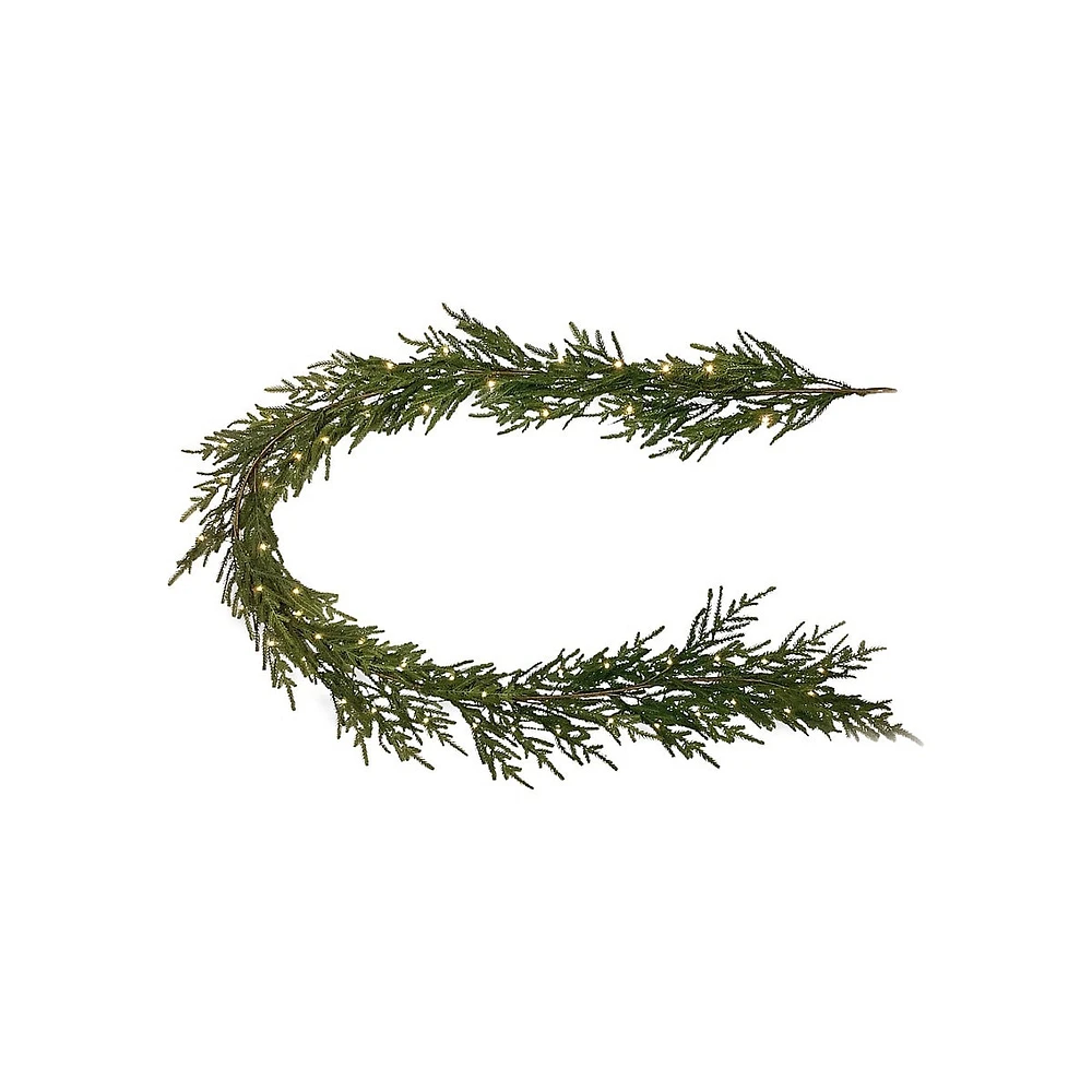 9ft Prelit Soft Touch Spruce Garland with 50 Battery Operated Microdot LED Lights & Timer