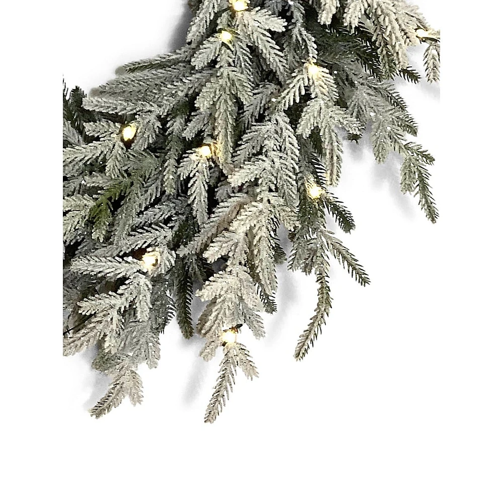 24-Inch Prelit Winter Spruce Wreath with 35 Battery Operated Microdot LED Lights & Timer