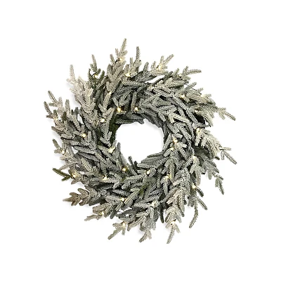 24-Inch Prelit Winter Spruce Wreath with 35 Battery Operated Microdot LED Lights & Timer