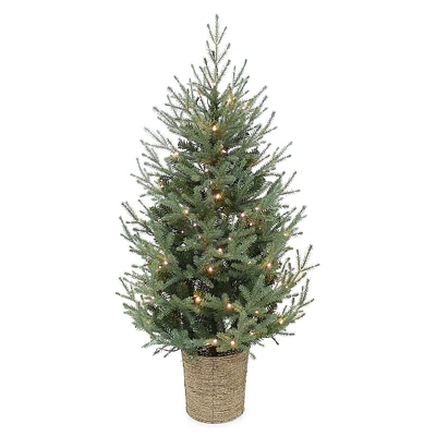 4.5ft Prelit Deluxe Upswept Spruce Porch Tree with 100 Warm White Concave LED Lights & 830 Mixed Tips