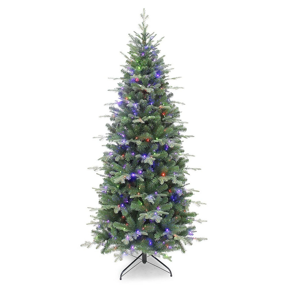 Sapin Canaan étroit et illuminé de 2,1 m avec 350 lumières à DEL de couleur changeante à basse tension et à 10 réglages et 1625 rameaux mixtes