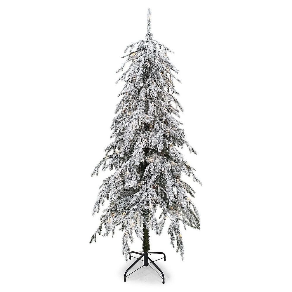 Épinette fournie, floquée et illuminée en pot avec lumières à DEL concaves rameaux mixtes