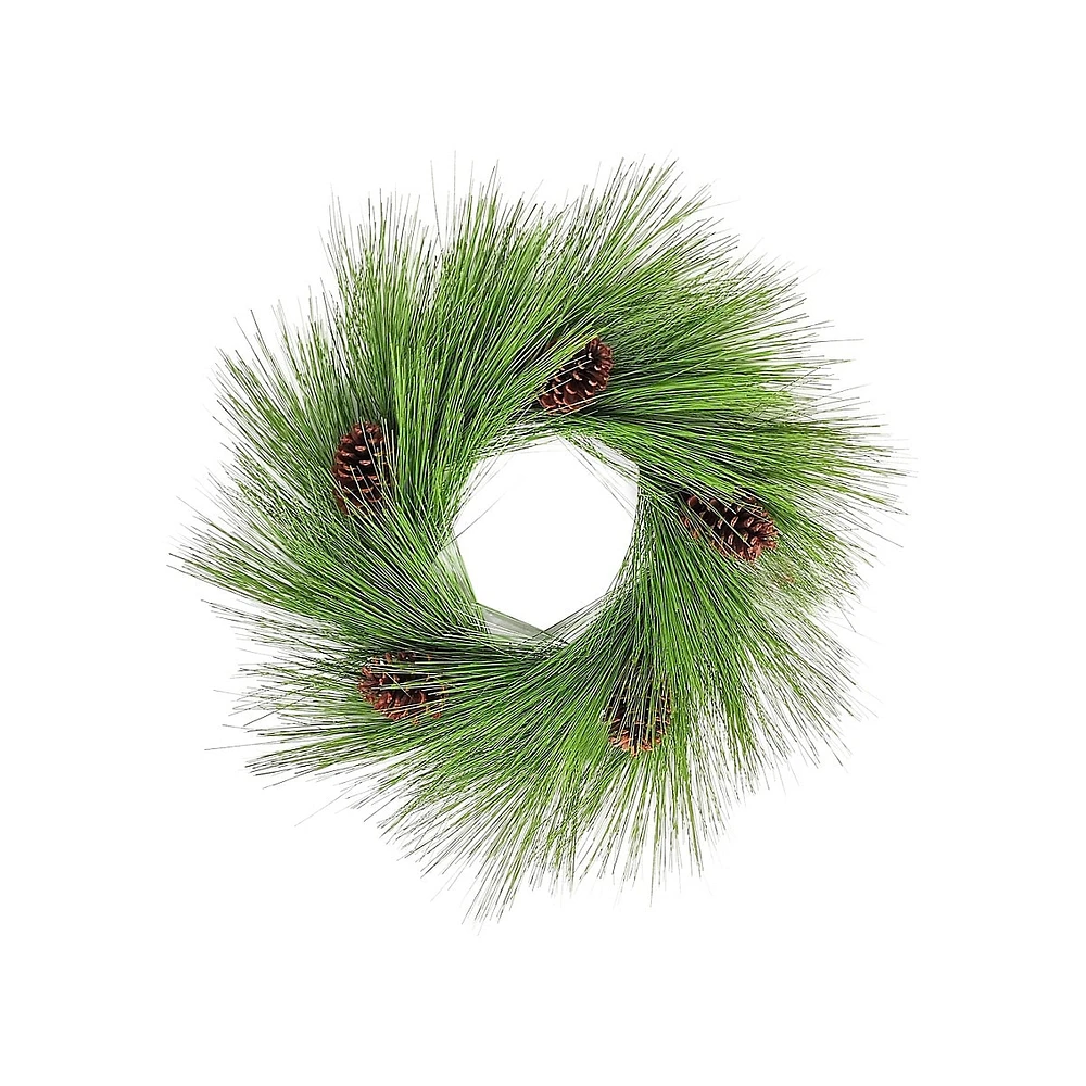 24-Inch Long Needle Pine Wreath with Pinecones