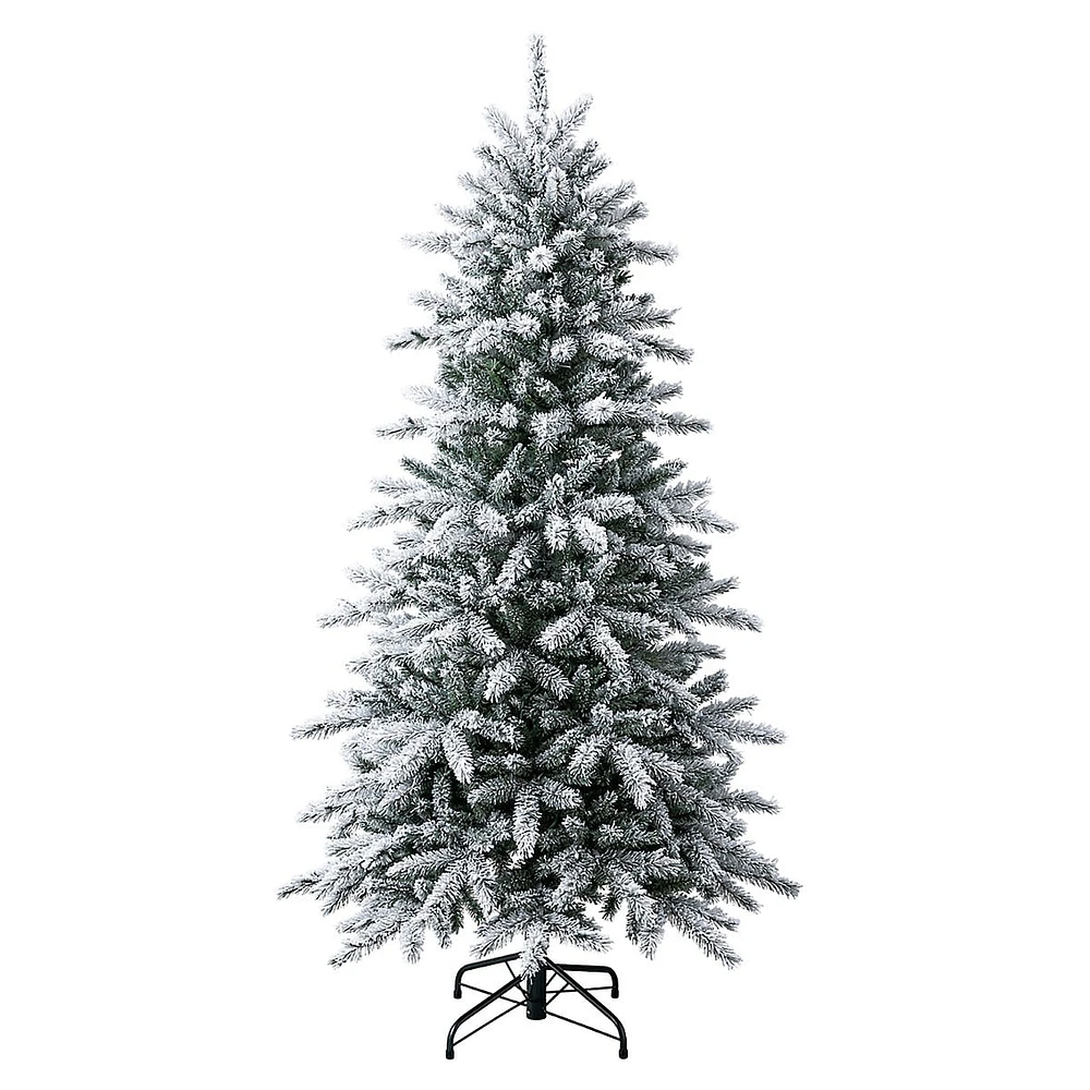 Greenery 6ft Pre-Lit Nordic Flocked Fir Slim Tree With 270 Warm White LED Lights & 963 Mixed Tips