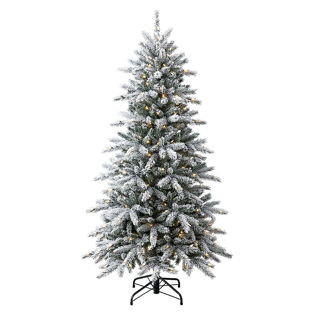 Greenery 6ft Pre-Lit Nordic Flocked Fir Slim Tree With 270 Warm White LED Lights & 963 Mixed Tips