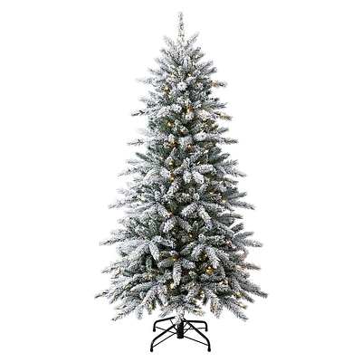 Sapin étroit enneigé Nordic illuminé de 1,8 m avec 270 lumières à DEL blanc chaud et 963 rameaux mixtes