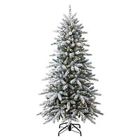 Greenery 6ft Pre-Lit Nordic Flocked Fir Slim Tree With 270 Warm White LED Lights & 963 Mixed Tips