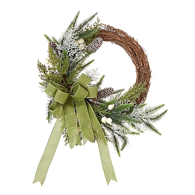 Woodland Sparkle 16-Inch Wreath With Green Ribbon