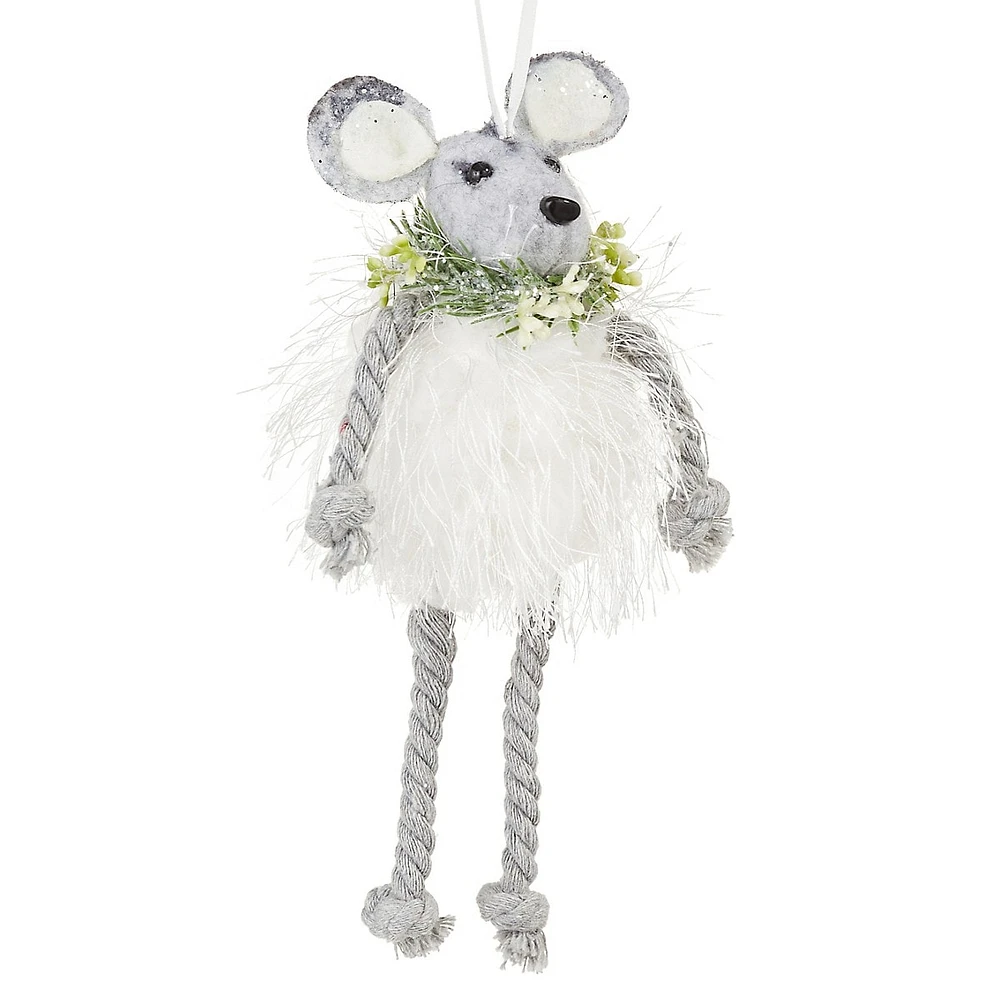 Woodland Sparkle Felt Mouse with Faux Fur Trim Ornament