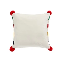 Multistripe Chunky Knit Cushion With Pompoms