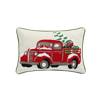 Home For The Holidays 18-Inch Red Truck Cushion