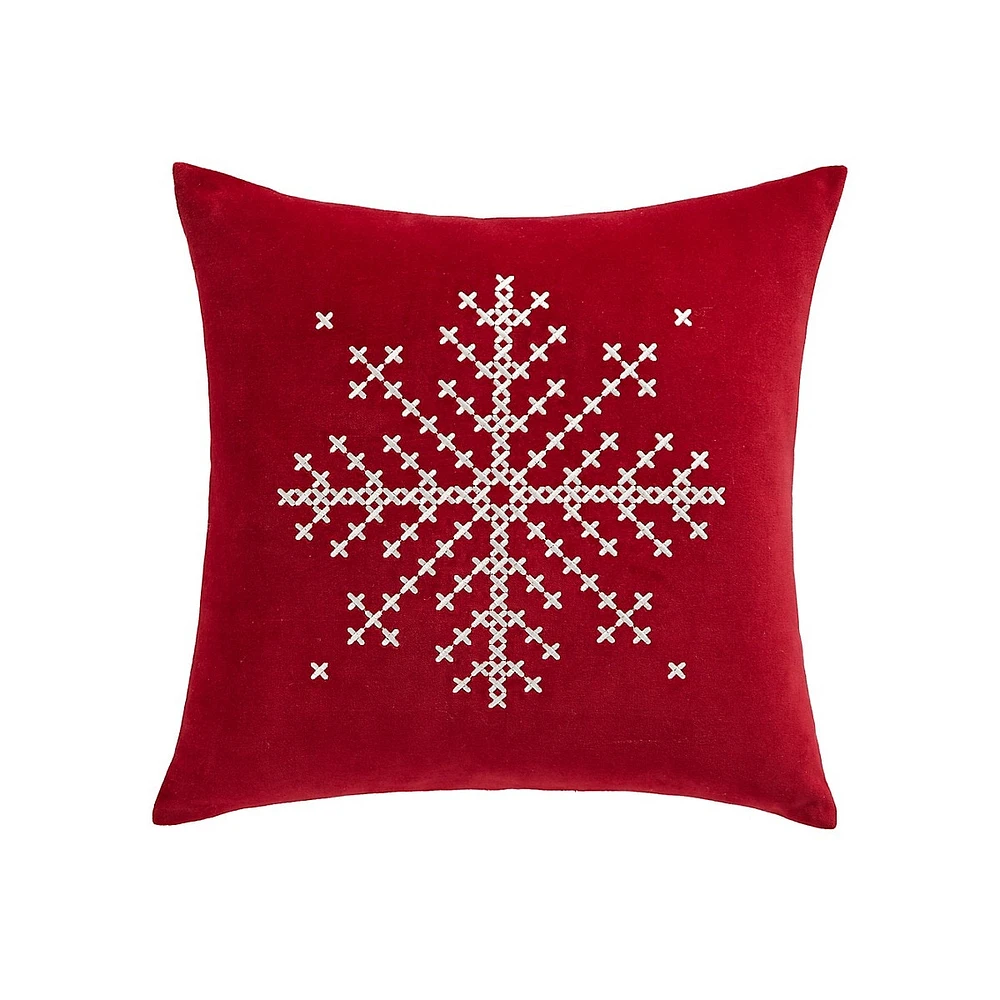 Home For The Holidays 18-Inch Red Snowflake Cushion