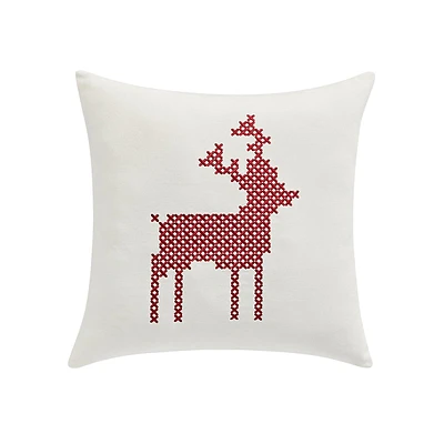 Home For The Holidays 18-Inch White Reindeer Cushion