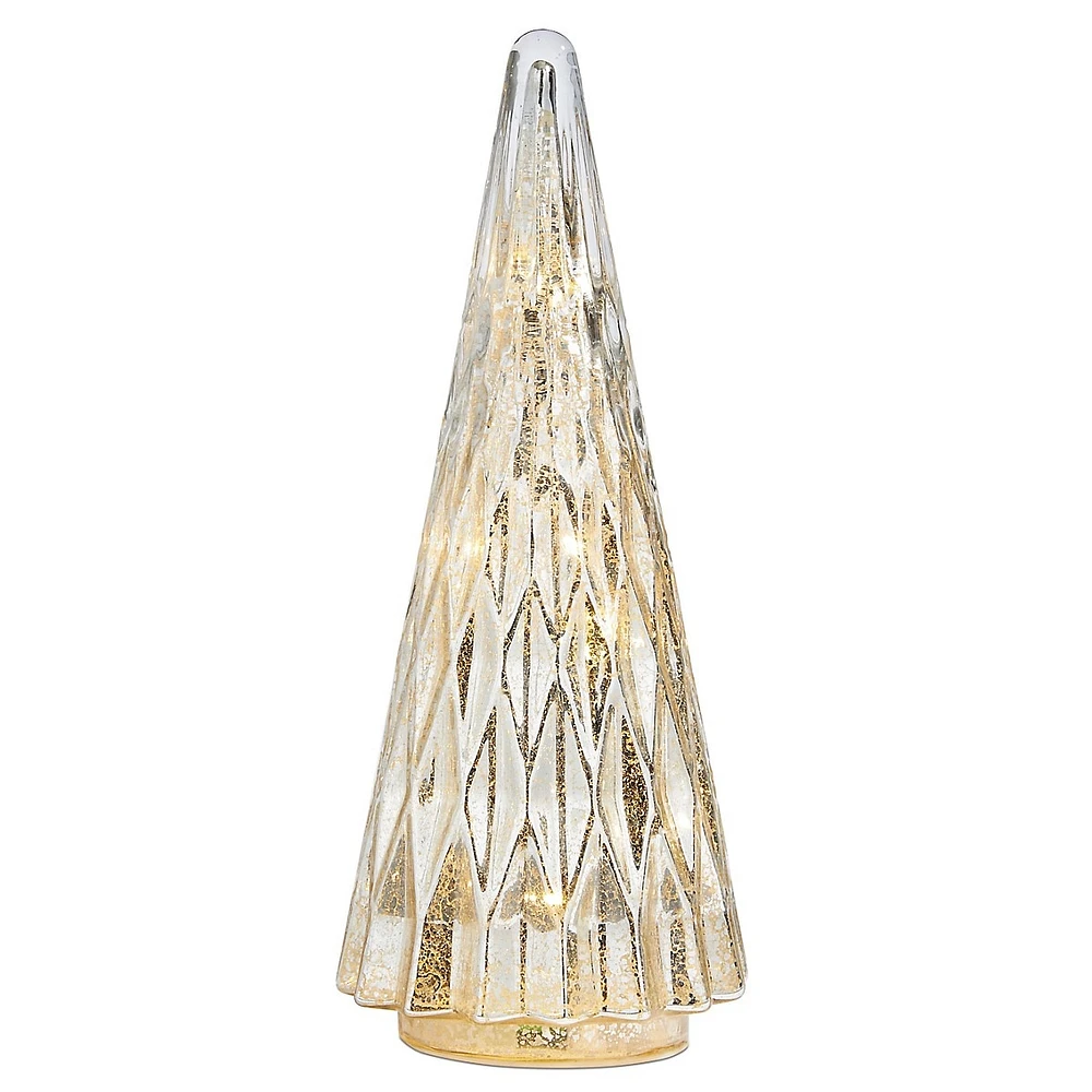 Woodland Sparkle 10-Inch Antique Gold LED Glass Tree Cone