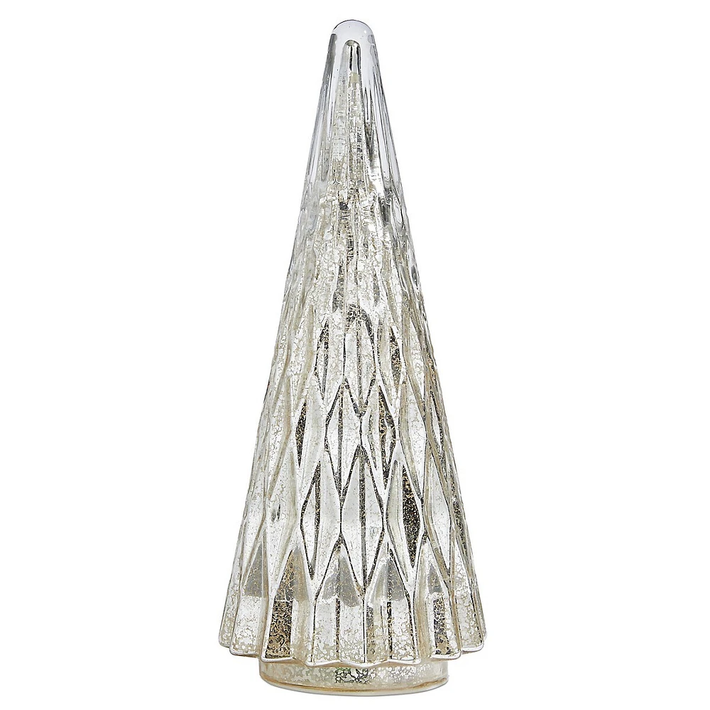 Woodland Sparkle 10-Inch Antique Gold LED Glass Tree Cone