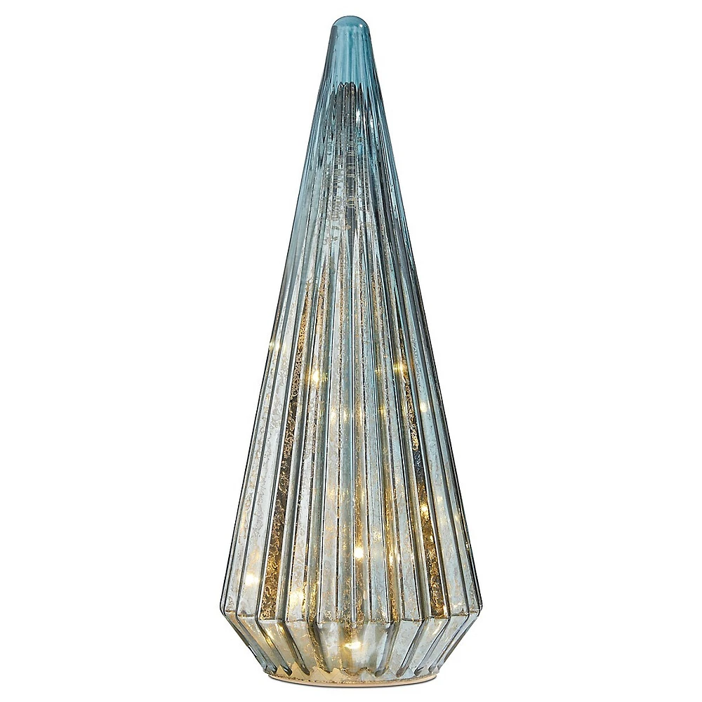 Midnight Lights 12.75-Inch Navy Glass LED Tree Cone