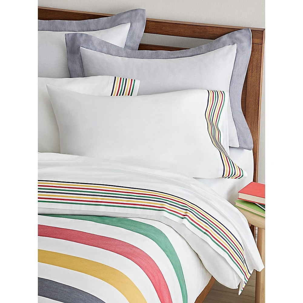 Ensemble de draps en satin coton à revers multirayures