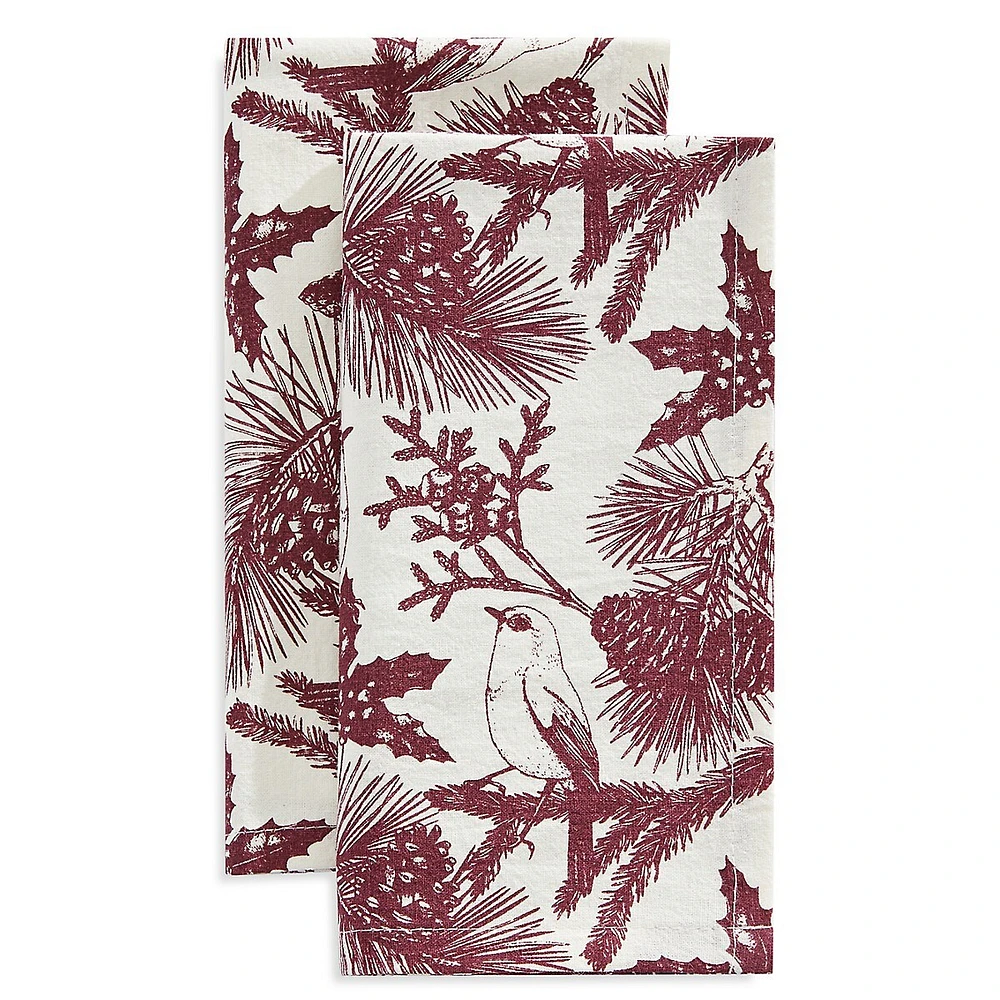 Ensemble de 2 serviettes de table des fêtes à motif d'oiseau rétro
