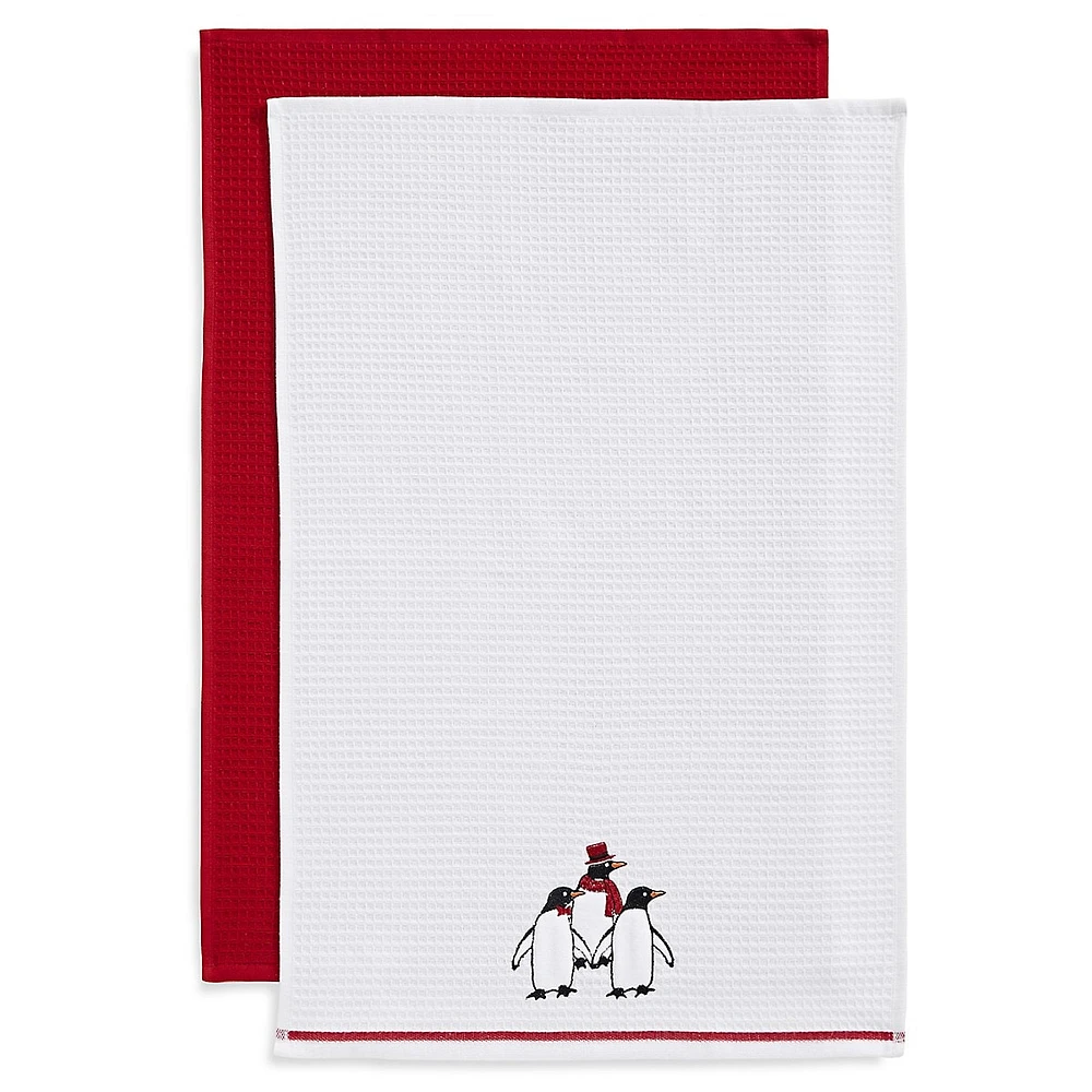 Holiday Penguin 2-Pack Waffle Tea Towels