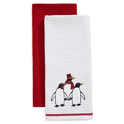 Holiday Penguin 2-Pack Waffle Tea Towels