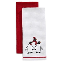 Holiday Penguin 2-Pack Waffle Tea Towels