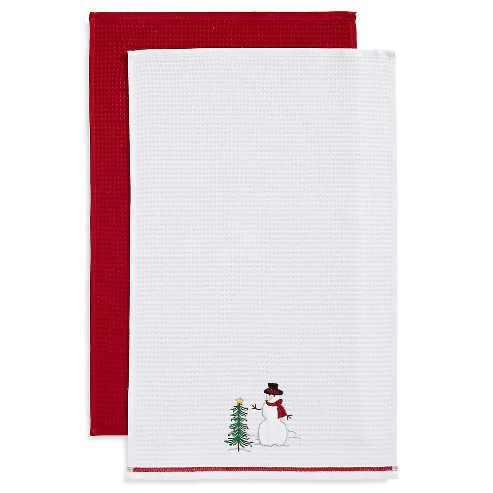 Holiday Snowman 2-Pack Waffle Tea Towels