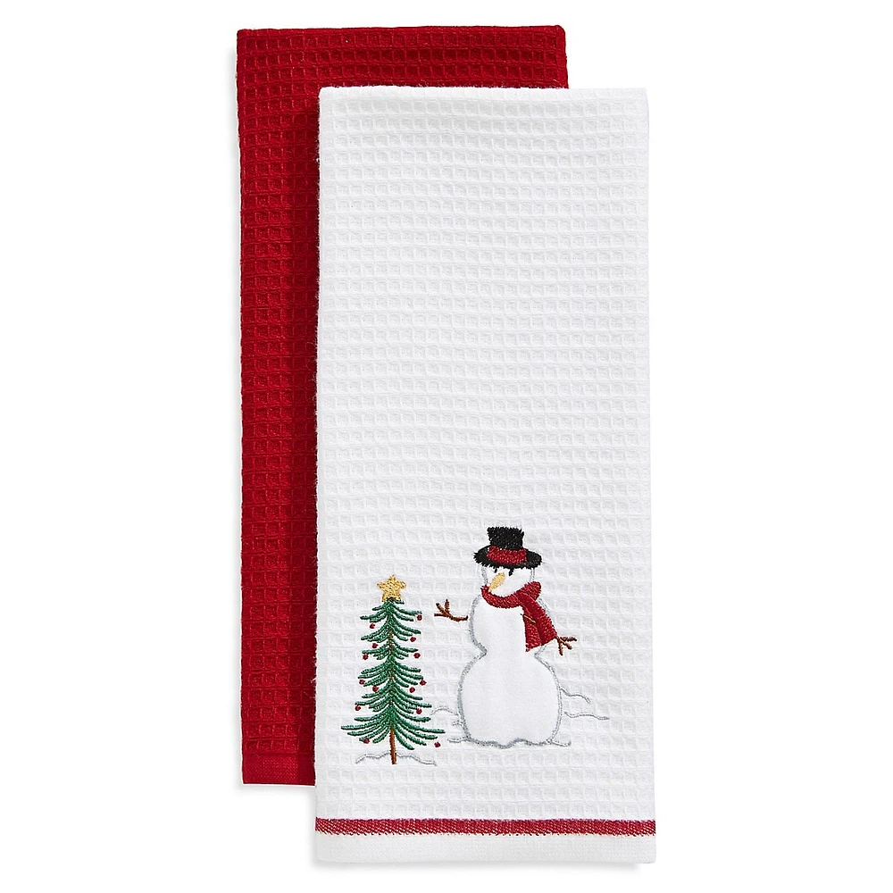 Holiday Snowman 2-Pack Waffle Tea Towels