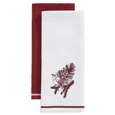 Holiday Vintage Bird 2-Pack Waffle Tea Towels