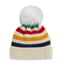 Silverlake Navy Multistripe Pom Pom Toque