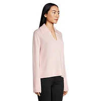 Cashmere Open-Neck Polo Sweater