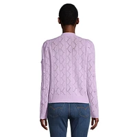 Cashmere Pointelle Puff-Shoulder Cardigan