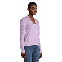 Cashmere Pointelle Puff-Shoulder Cardigan