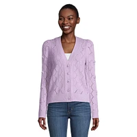 Cashmere Pointelle Puff-Shoulder Cardigan
