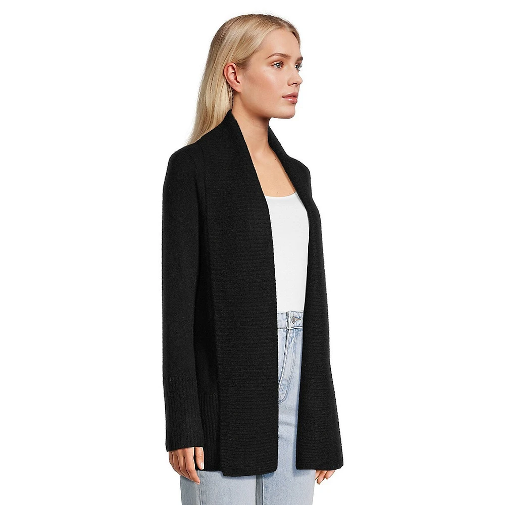 Cashmere Shawl-Collar Ribbed Duster Cardigan