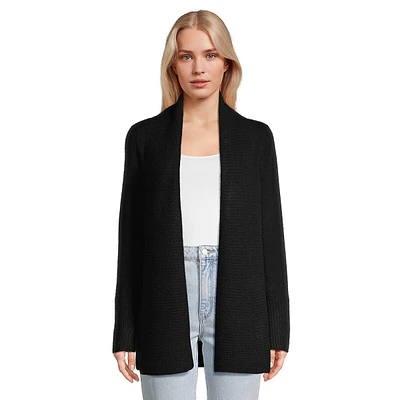 Cashmere Shawl-Collar Ribbed Duster Cardigan