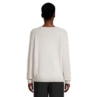 Faux Pearl-Embellished Blouson-Sleeve Cashmere Sweater
