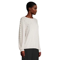 Faux Pearl-Embellished Blouson-Sleeve Cashmere Sweater