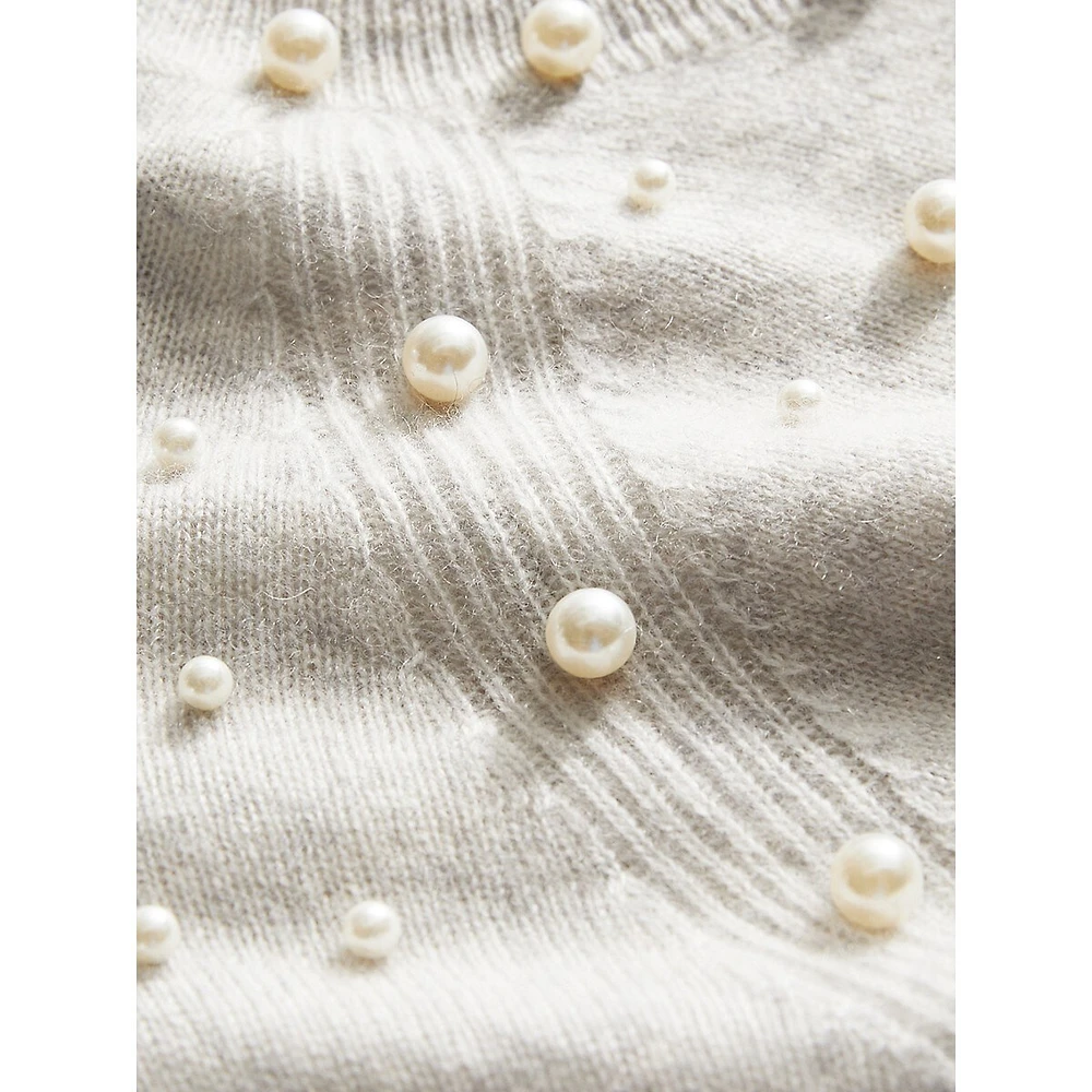 Faux Pearl-Embellished Blouson-Sleeve Cashmere Sweater