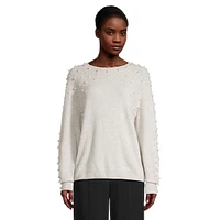 Faux Pearl-Embellished Blouson-Sleeve Cashmere Sweater