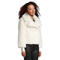 Cropped Faux Fur Coat With Multistripe Cuffs