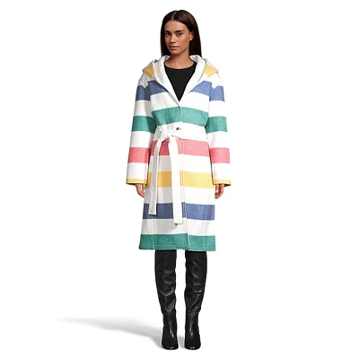 Multistripe Hooded Wrap Blanket Coat