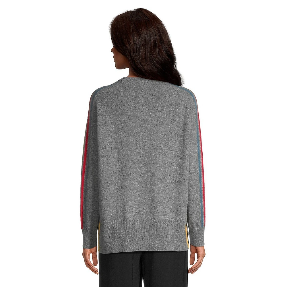 Multstripe Cashmere Raglan-Sleeve Sweater