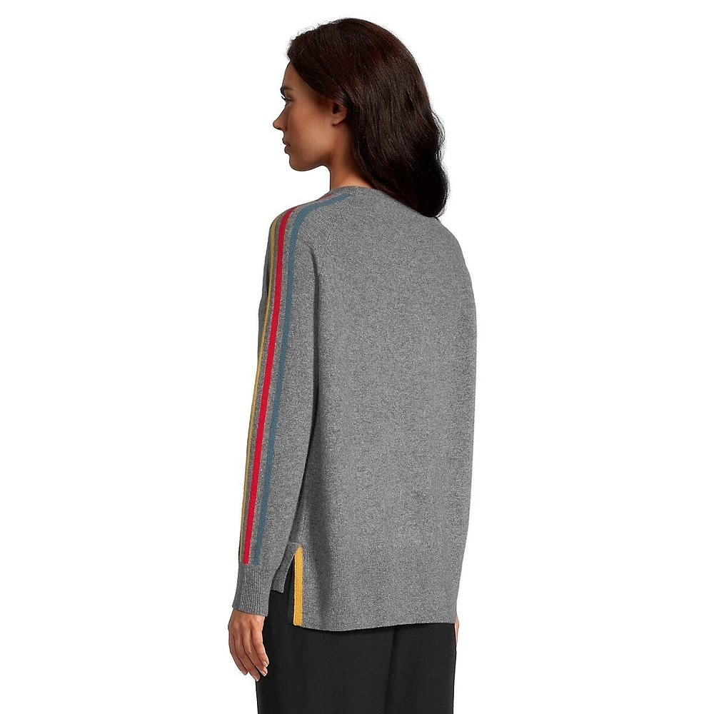 Multstripe Cashmere Raglan-Sleeve Sweater