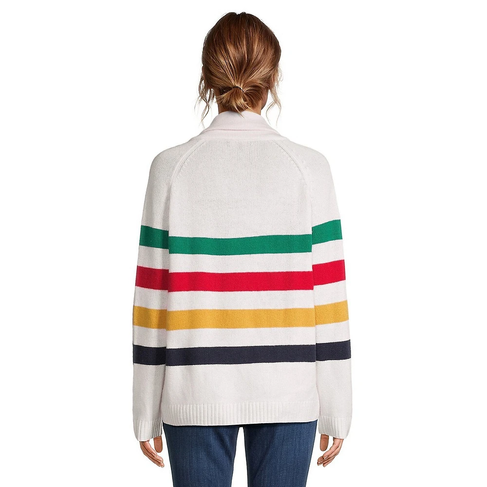 Multistripe Wool & Cashmere Shawl-Collar Cardigan