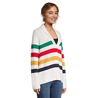 Multistripe Wool & Cashmere Shawl-Collar Cardigan