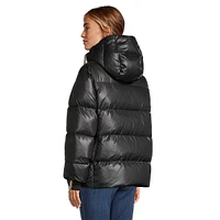 Short Hooded Down Puffer Jacket With Multistripe Cuffs