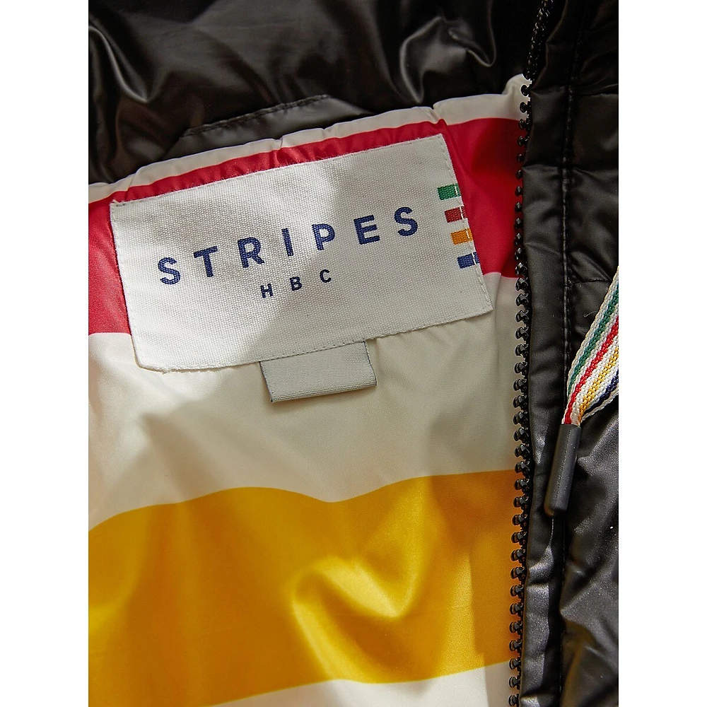 Short Hooded Down Puffer Jacket With Multistripe Cuffs