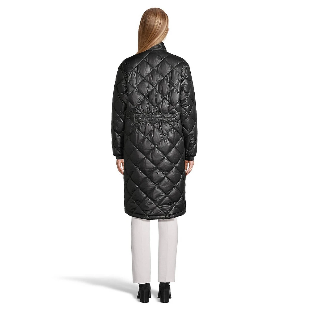 Multistripe Three-Quarter Down Puffer Coat