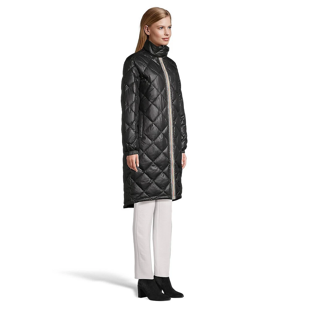 Multistripe Three-Quarter Down Puffer Coat