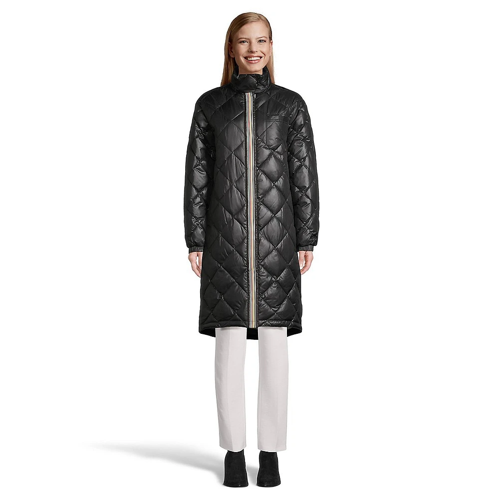 Multistripe Three-Quarter Down Puffer Coat